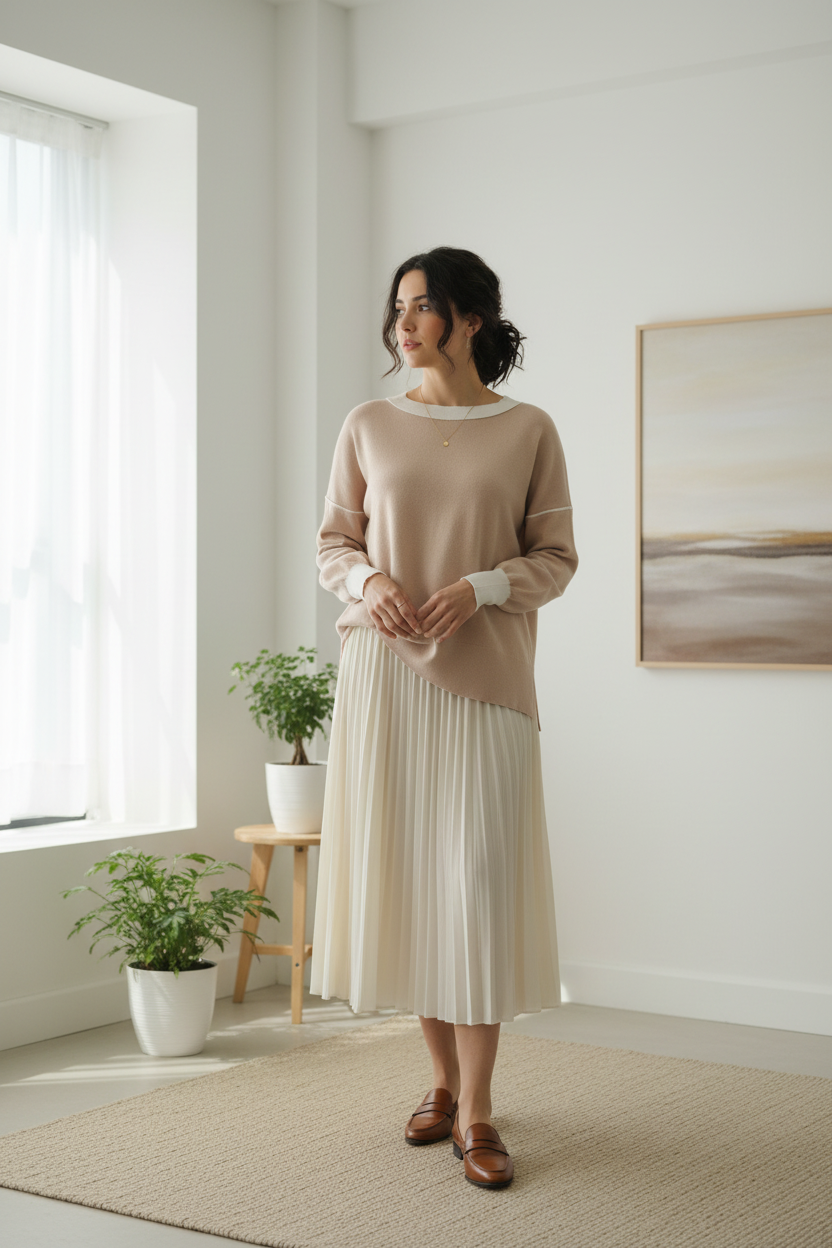 Tucked into midi skirt