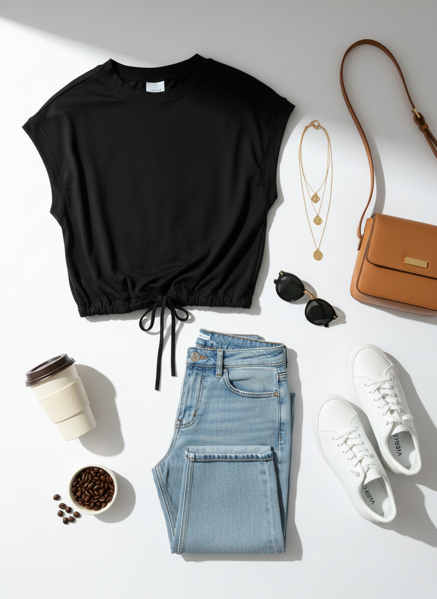 Varley - Black Cinch-Hem Muscle T-Shirt - Styling Athleisure - Everyday wear - dress up.