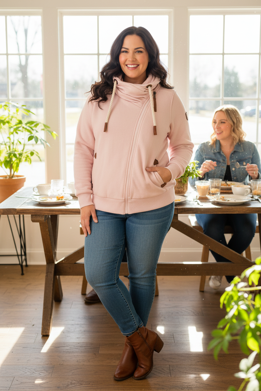 Wanakome pink jacket styled for weekend brunch feeling good and fashionable