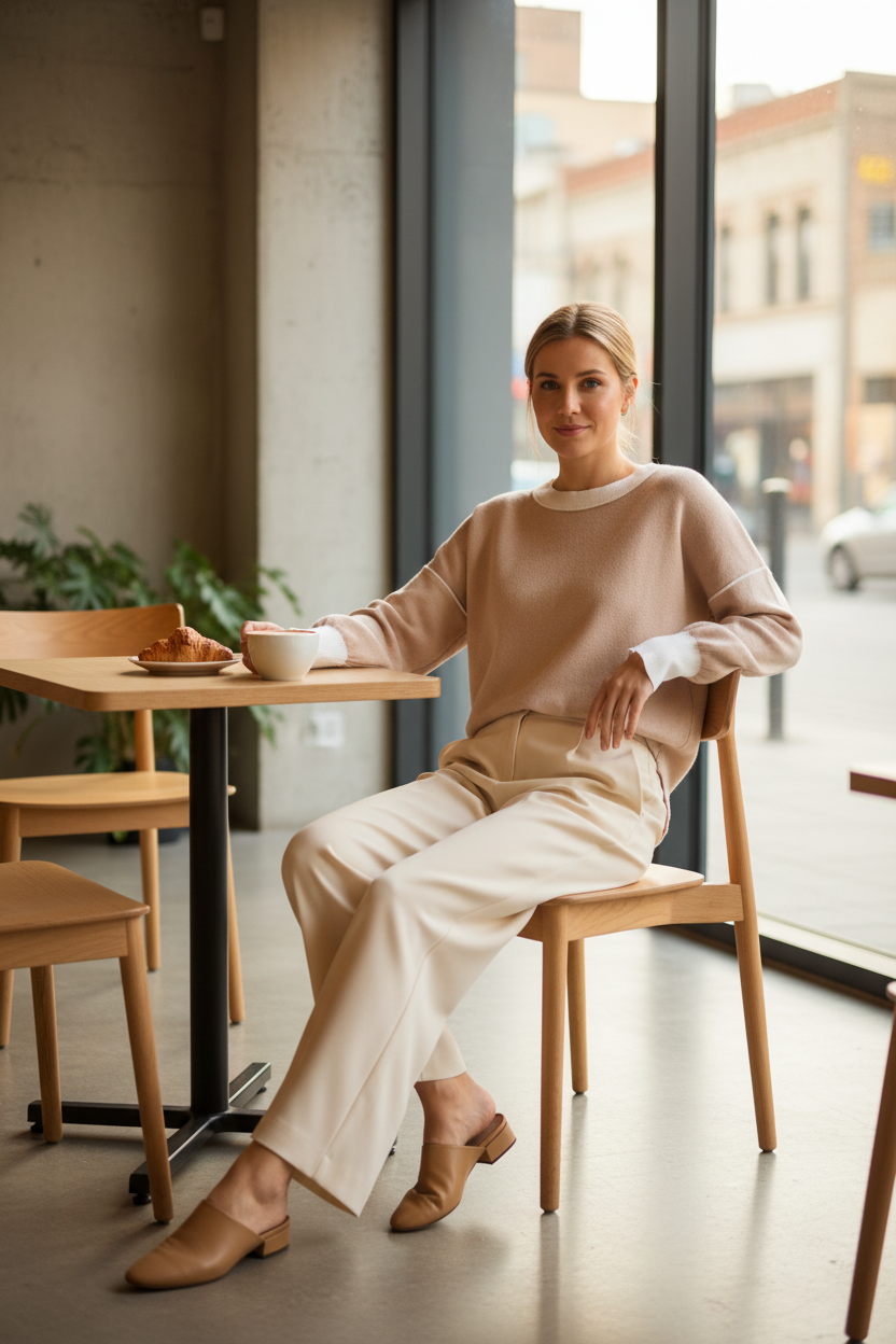 Wide-leg trousers and mules