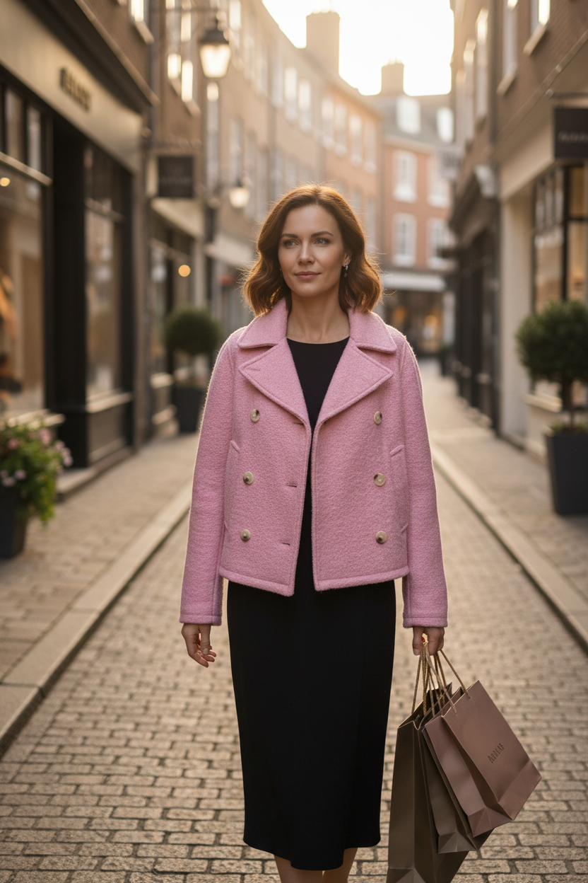 Sundance - Pink Textured Peacoat - Limited Edition Artisan Collector's Piece - open casual look.